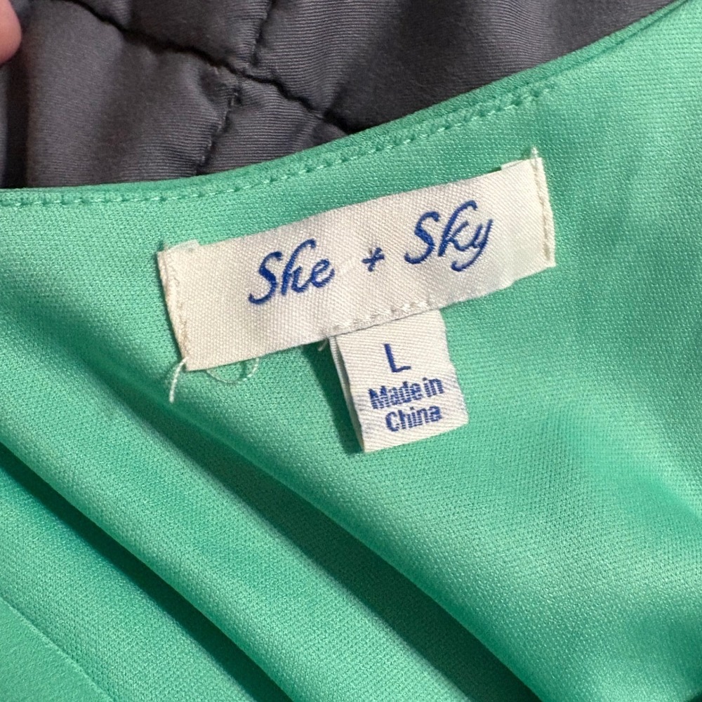 She + Sky Kelly Green Peplum Side Tie Tank Top Womens Large Adjustable Straps - Picture 5 of 5
